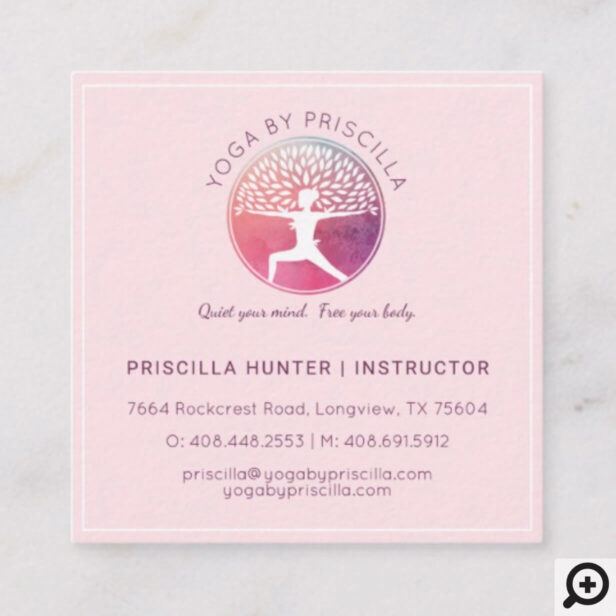 Blooming Tree Woman Yoga Pose Logo Square Business Card