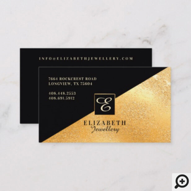 Black & Gold Minimal Geometric Monogram Business Card