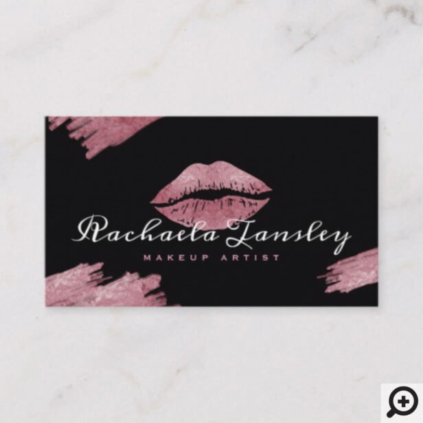Glamorous Beauty Black & Pink Lip Makeup Artist Business Card