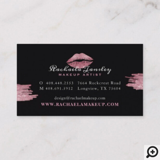 Glamorous Beauty Black & Pink Lip Makeup Artist Business Card