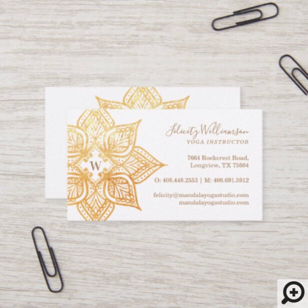 Gold Mandala Lotus Flower Monogram Business Card