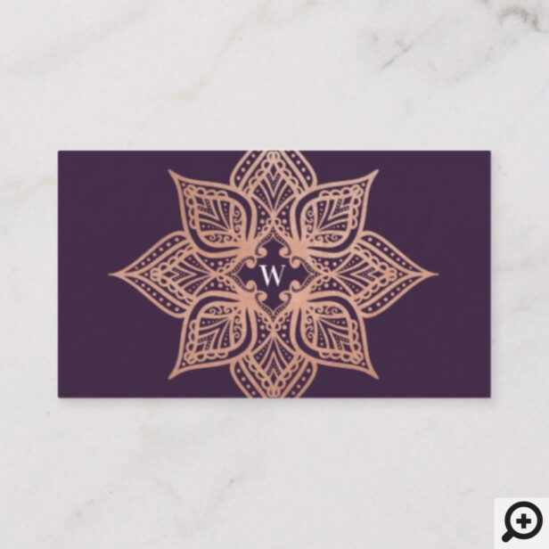 Rose Gold Mandala & Dark Purple Plum Monogram Business Card