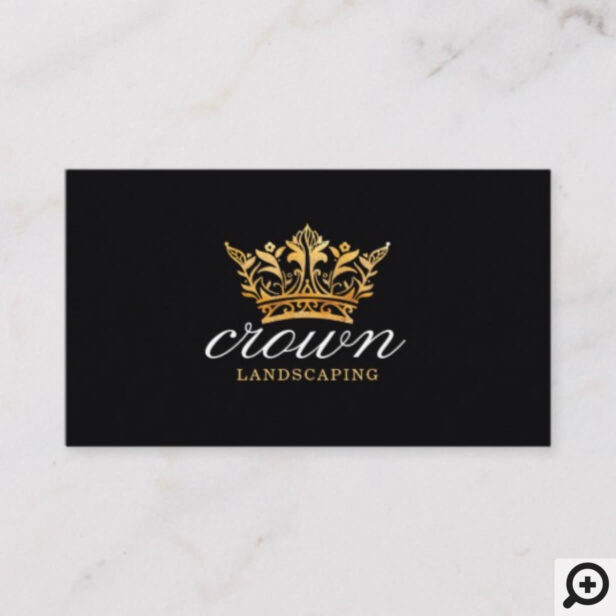 Black & Gold Royal Floral & Foliage Crown Logo Business Card