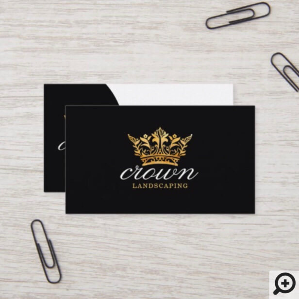 Black & Gold Royal Floral & Foliage Crown Logo Business Card