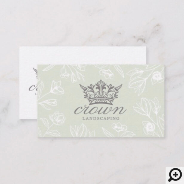 Elegant Royal Floral & Foliage Crown Logo Business Card