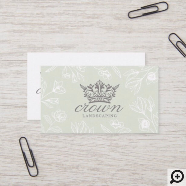 Elegant Royal Floral & Foliage Crown Logo Business Card