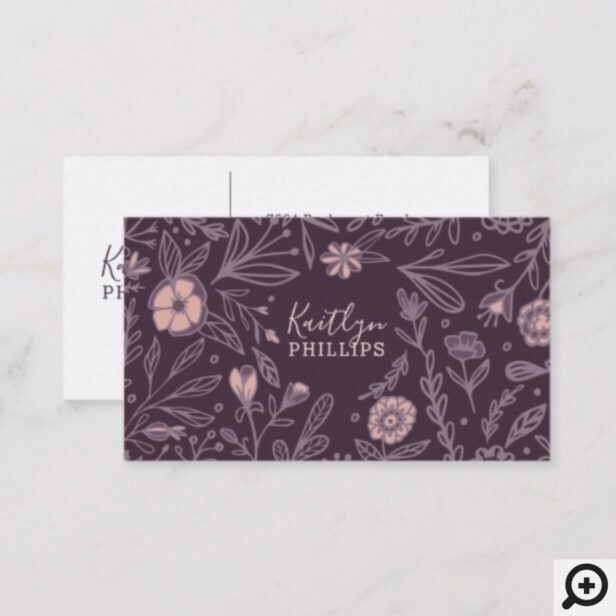 Trendy Violet Wildflower Floral Pattern Business Card