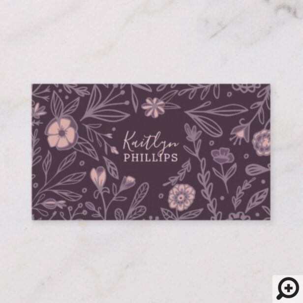 Trendy Violet Wildflower Floral Pattern Business Card