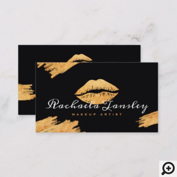 Glamorous Beauty Black & Gold Lips Makeup Artist Business Card
