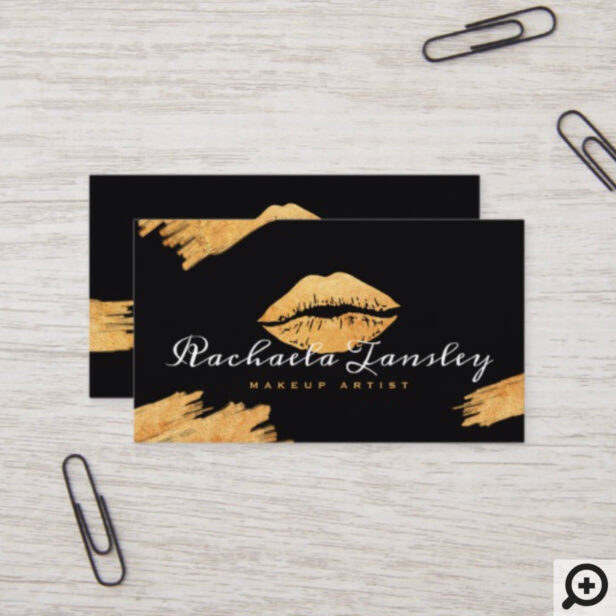 Glamorous Beauty Black & Gold Lips Makeup Artist Business Card