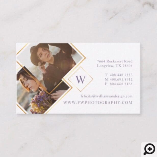 Minimal Gold Geometric Photo Frame & Monogram Business Card