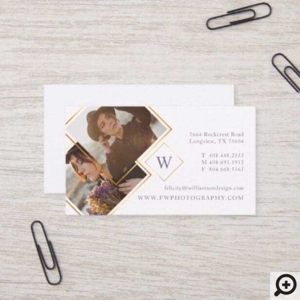 Minimal Gold Geometric Photo Frame & Monogram Business Card