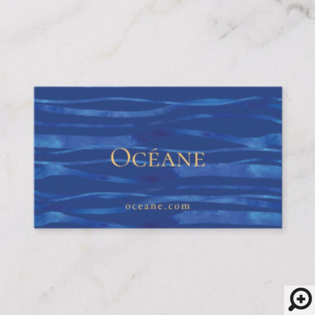 Elegant Watercolour Ocean Waves Navy Blue Business Card