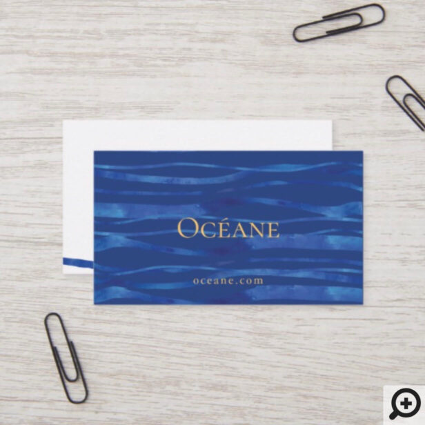 Elegant Watercolour Ocean Waves Navy Blue Business Card