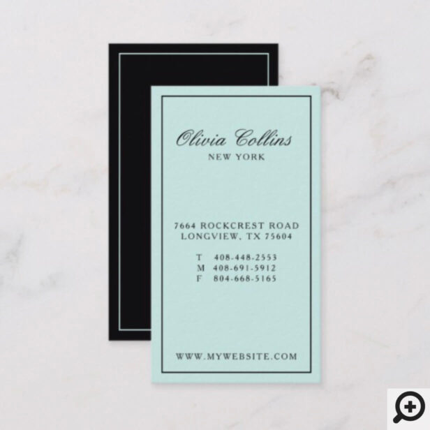 Sleek Modern Minimalistic Baby Blue & Black Business Card