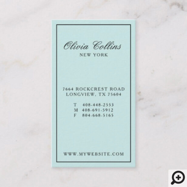 Sleek Modern Minimalistic Baby Blue & Black Business Card