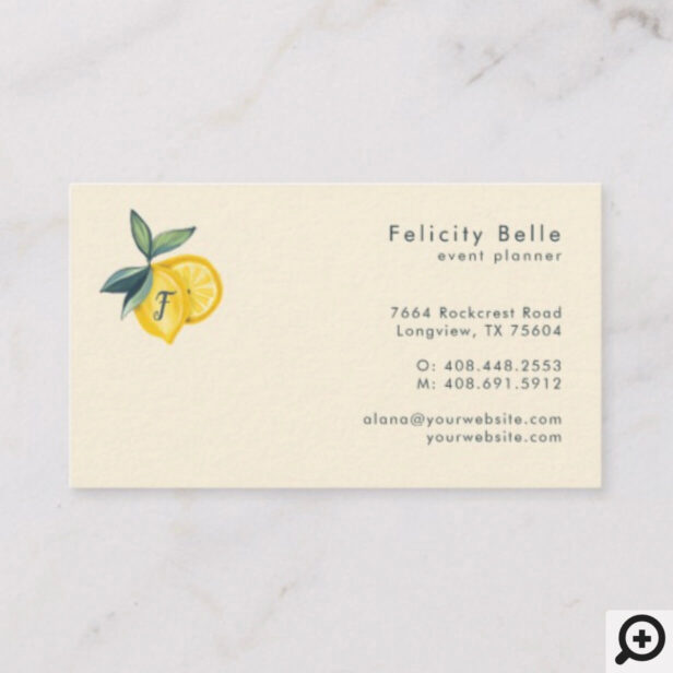 Yellow Lemon Citrus & Foliage Polka Dot Business Card