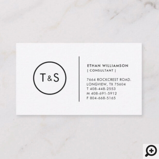 Black & White Sophisticated Minimalistic Monogram Business Card