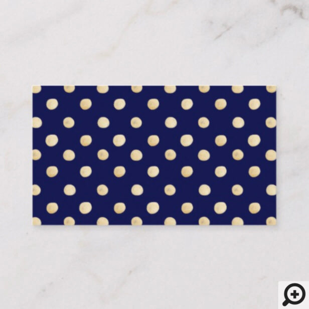 Modern Minimalistic Navy Blue & Gold Polka Dot Business Card