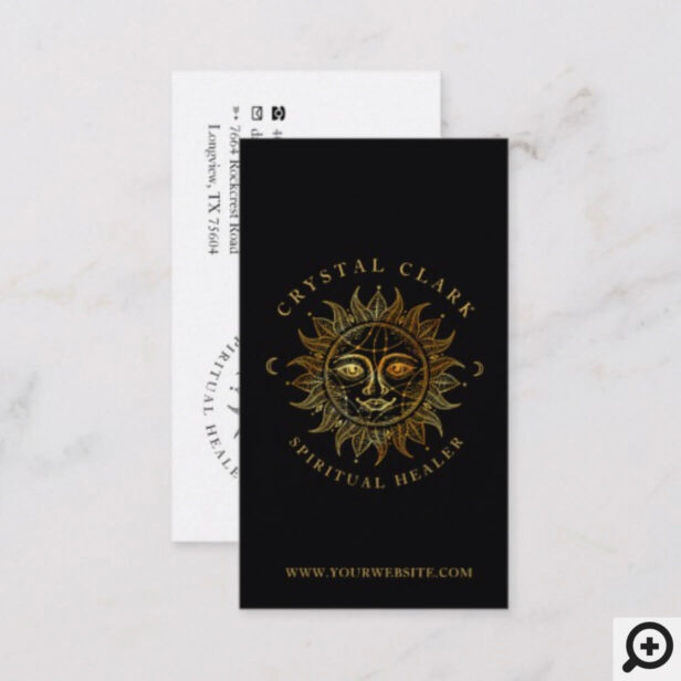Black & Gold Beautiful Celestial Sun Face Star Business Card