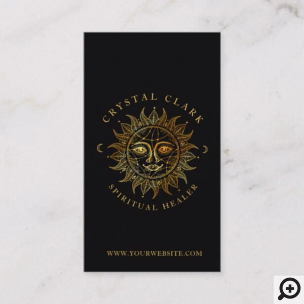 Black & Gold Beautiful Celestial Sun Face Star Business Card