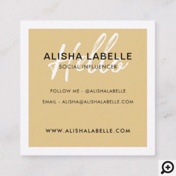 Hello | Yellow Gold Vintage Antique Phone Monogram Square Business Card