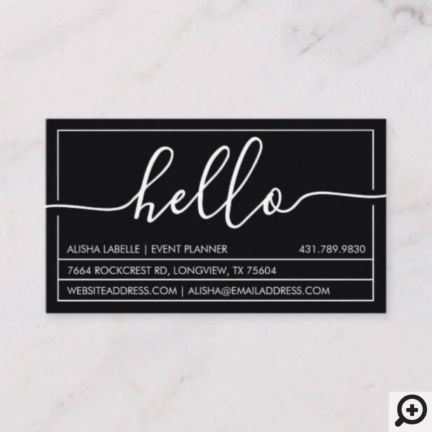 Hello Script | Modern & Stylish Minimal Black Business Card