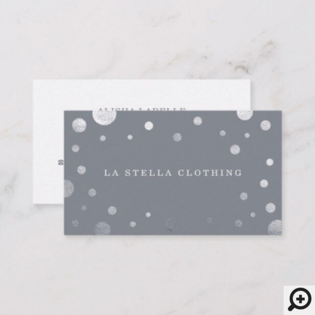 Grey Feminine Chic Silver Confetti Polka Dot Business Card