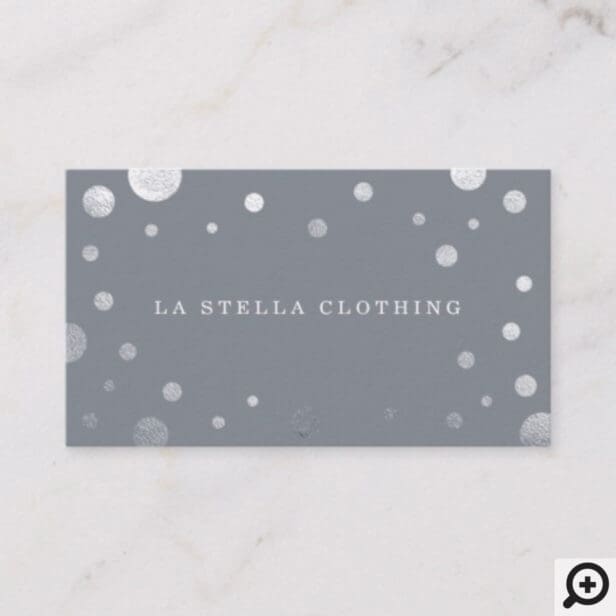 Grey Feminine Chic Silver Confetti Polka Dot Business Card