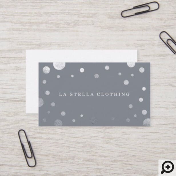 Grey Feminine Chic Silver Confetti Polka Dot Business Card