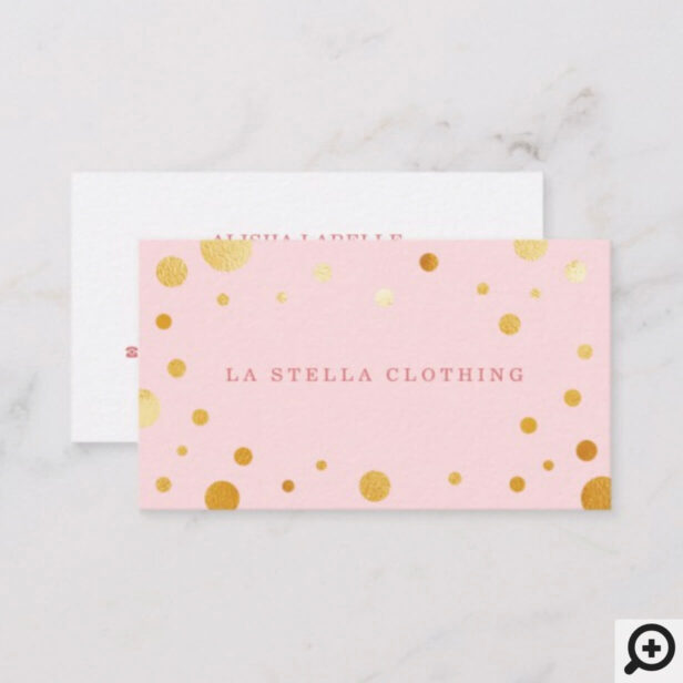 Blush Pink Feminine Chic Gold Confetti Polka Dot Business Card