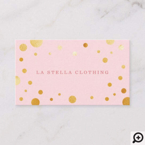 Blush Pink Feminine Chic Gold Confetti Polka Dot Business Card