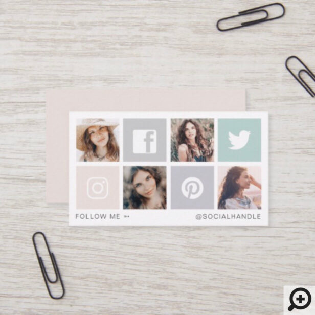 Follow Me Social Media Square Grid Photo Collage Business Card