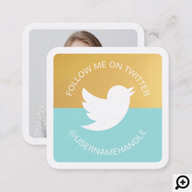 Modern Social Media Twitter Follow Me Photo Square Business Card