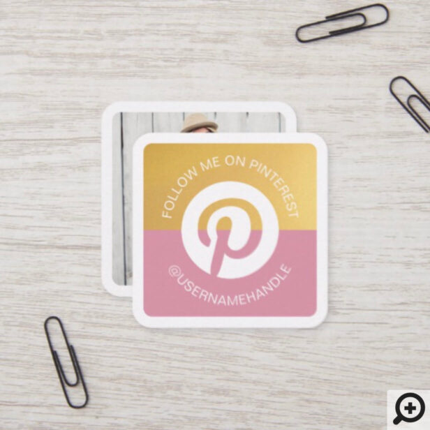 Modern Social Media Pinterest Follow Me Photo Square Business Card
