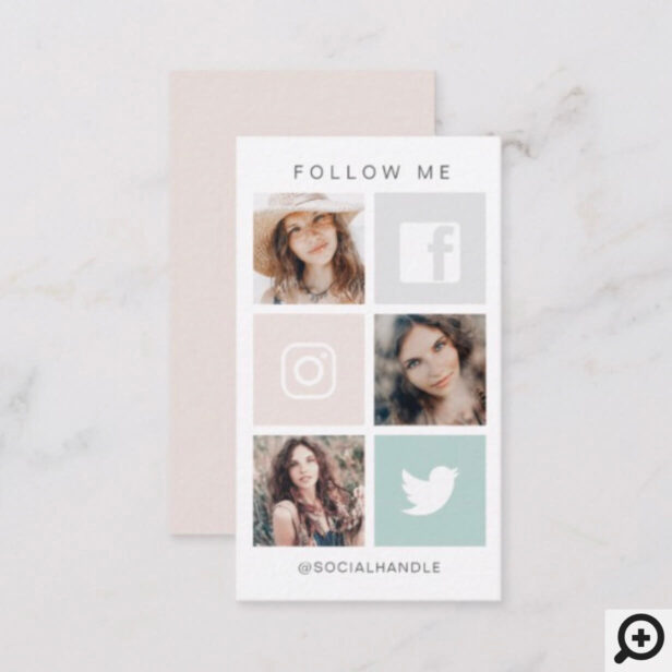 Follow Me Social Media Square Grid Photo Collage Business Card