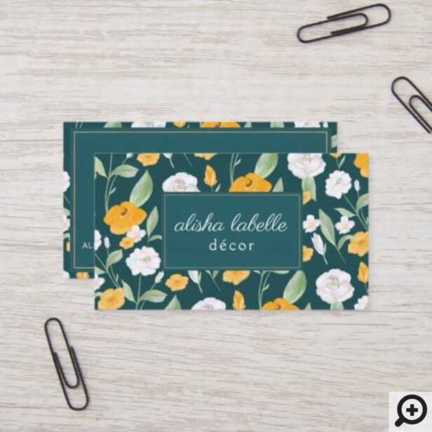 Yellow & White Watercolor Wildflower Floral leaf Green Business Card