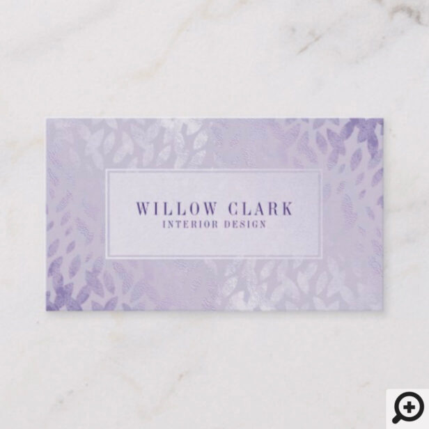Feminine Pale Violet Gold Willow Tree Leaf Pattern Business Card