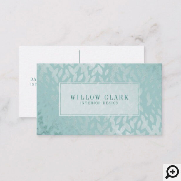 Feminine Mint Green Gold Willow Tree Leaf Pattern Business Card