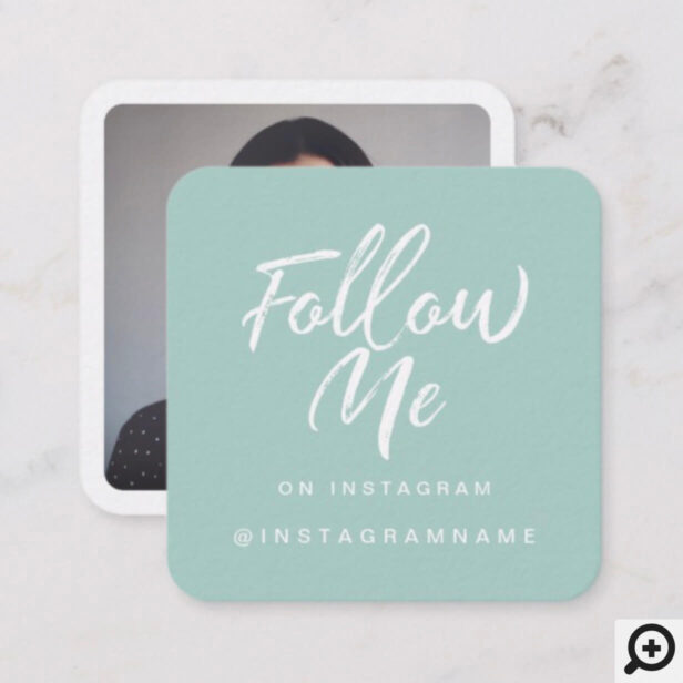 Modern Turquoise Social Media Follow Me Photo Square Business Card