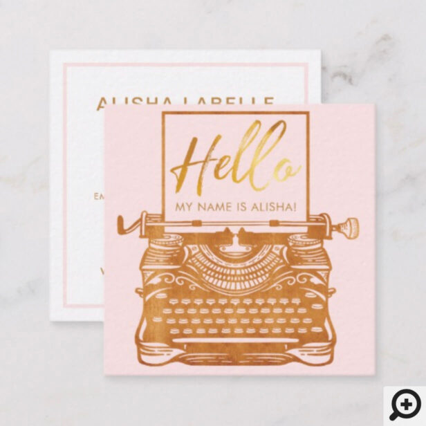 Hello Introduction Vintage Antique Gold Typewriter Square Business Card