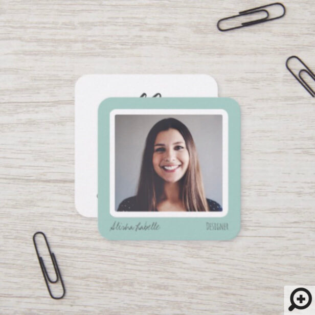 Modern Turquoise Social Media Follow Me Photo Square Business Card