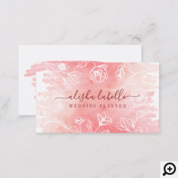 Feminine Blush Pink Watercolor Wash & Lace Floral Business Card