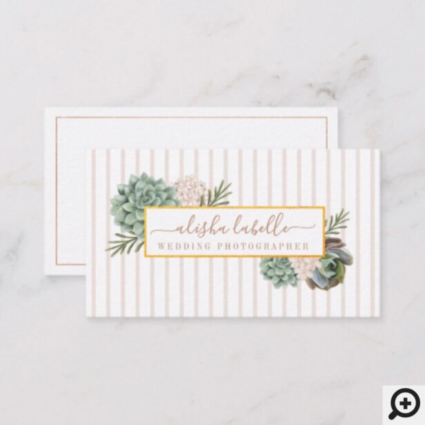 Elegant Sophisticate Floral Foliage Frame & Stripe Business Card