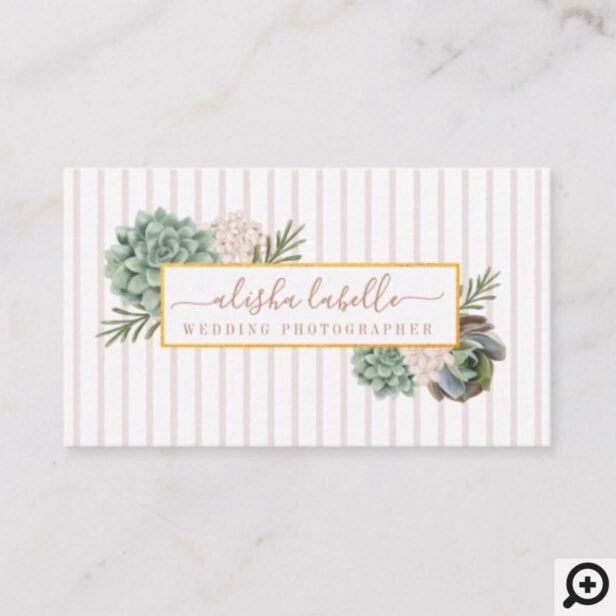 Elegant Sophisticate Floral Foliage Frame & Stripe Business Card