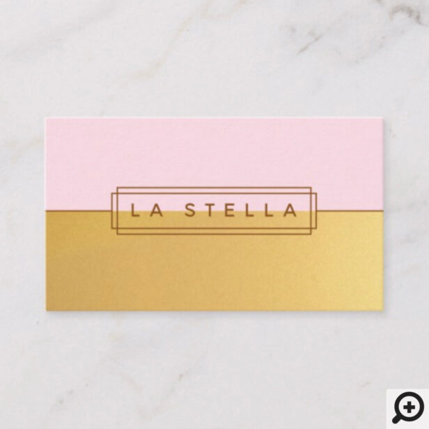 Minimal Gold & Pink Split | Geometric Line Frame Business Card