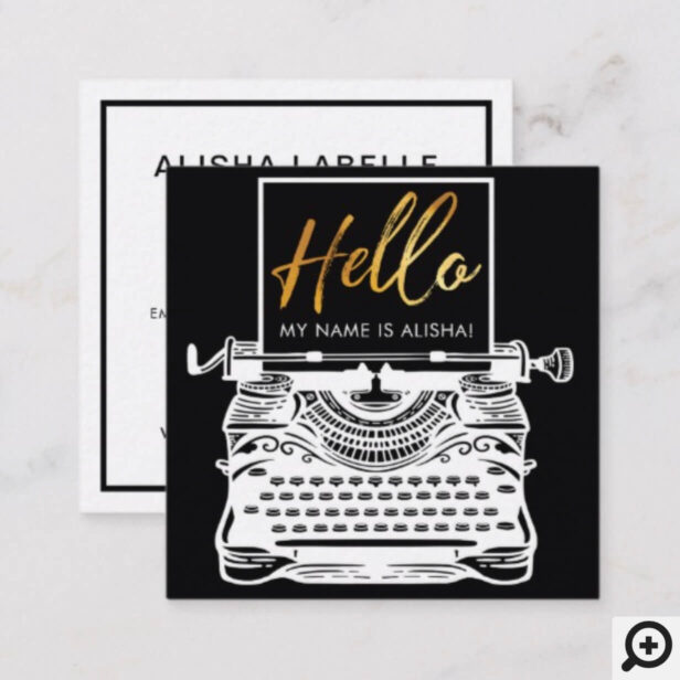 Hello Introduction Vintage Antique Typewriter Square Business Card