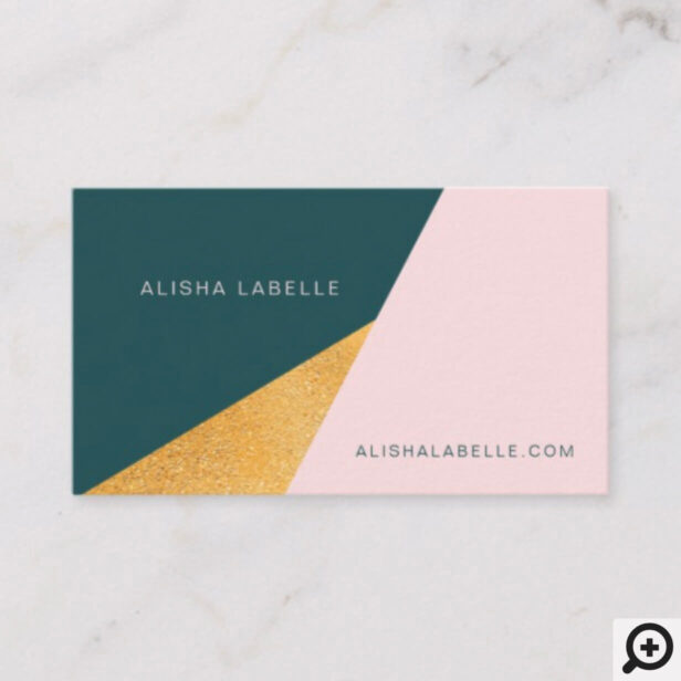 Elegant & Trendy Geometric Pink, Green & Gold Business Card