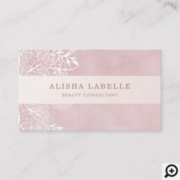 Elegant Blush Pink & White Floral Foliage Lace Business Card