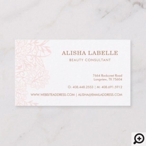 Elegant Blush Pink & White Floral Foliage Lace Business Card